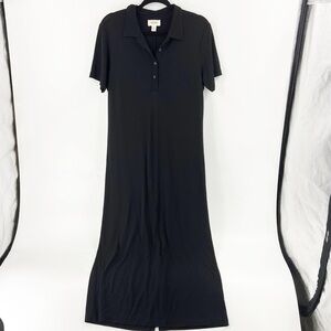 ✅ VINTAGE TALBOTS BLACK MAXI STRETCH KNIT SHIRT DRESS SIZE LARGE‎
